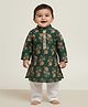 Baby Moo Cotton Woven Full Sleeves Floral Printed Kurta & Pyjama Set - Green