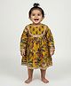 Baby Moo Cotton Woven Full Sleeves Floral Printed Dress - Yellow
