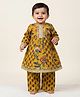 Baby Moo Cotton Woven Full Sleeves Floral Printed Lace Embellished Kurti & Pant Set - Mustard