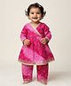 Baby Moo Cotton Woven Full Sleeves Bandhani Printed Lace Embellished Kurti & Pant Set - Pink