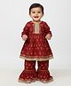 Baby Moo Cotton Woven Full Sleeves Floral Printed Kurti & Sharara Set - Red