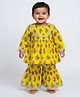 Baby Moo Cotton Woven Full Sleeves Floral Printed Kurti & Sharara Set - Lemon Yellow