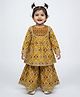 Baby Moo Cotton Woven Three Fourth Sleeves Geometric Printed Lehenga & Kurti Set - Mustard