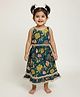 Baby Moo Cotton Woven Sleeveless Floral Printed Lehenga & Kurti Set - Green
