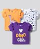 Doodle Poodle 100% Cotton Knit Half Sleeves Tops with Dino Print Pack of 3 - White Purple & Orange
