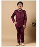 BT DEZINES Satin Woven Full Sleeves Sequins Embellished Wave Embroidered Jacket With Sherwani Trouser & Necklace Set - Burgundy