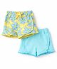 Doodle Poodle 100% Cotton Single Jersey Knit Knee Length Shorts With Frill & Floral Print Pack of 2 - Turquoise & Yellow