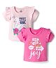 Doodle Poodle 100% Cotton Knit Half Sleeves Tops with Text Print Pack of 2 - Pink