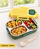 Bonfino Kids Stainless Steel 3 Compartment Lunch Box 600ml - Yellow | Leak-Resistant | Smart Spoon Slot | Foldable Spoon Cum Fork | BPA-Free | Ideal for School, Picnic & Travel| Building Block Top