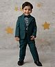 LITTLE COLLARS Terry Woven Full Sleeves Floral Printed 3 Piece Party Suit Set With Bow - Green