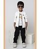 LITTLE COLLARS Jacquard Knit Full Sleeves I Am Boss Text Applique Detailed Jacket With Tee & Jeans Set - White