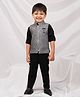 LITTLE COLLARS Brocade Woven Full Sleeves Abstract Designed 3 Piece Party Suit - Black