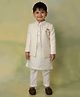 LITTLE COLLARS Brocade Woven Full Sleeves Solid Kurta & Pant Set With Textured Sherwani - Cream