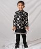 LITTLE COLLARS Blended Silk Woven Full Sleeves Floral Embroidered Jacket With Kurta & Pyjama Set - Black