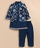 LITTLE COLLARS Blended Silk Woven Full Sleeves Floral Embroidered Jacket With Kurta & Pyjama Set - Blue
