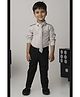 LITTLE COLLARS Woven Full Sleeves Solid Shirt Pant With Tie & Tie Pin Set - Cement