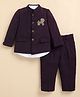 LITTLE COLLARS Terry Woven Full Sleeves Lion Embroidered 3 Piece Party Suit Set - Wine