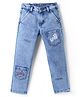 Pine Kids Woven Ankle Length Cargo Jeans with Text & Floral Prints - Blue