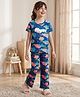 Pine Kids Cotton Knit Half Sleeves Top & Pyjama Co-ord Night Suit With Cloud Print - Navy Blue