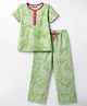 Pine Kids Cotton Knit Half Sleeves Floral Printed Co-Ords Top & Pyjama Night Suit - Light Green