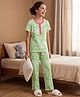 Pine Kids Cotton Knit Half Sleeves Floral Printed Co-Ords Top & Pyjama Night Suit - Light Green