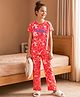 Pine Kids Cotton Knit Half Sleeve Co-Ord T-Shirt & Pyjama Night-Suit With Text & Floral Print - Red