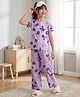Pine Kids Cotton Knit Half Sleeves Top & Pyjama Co-ord Night Suit With Bunny Print - Purple