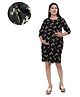 Mama & Bebe Cotton Woven Three Fourth Sleeves Animal Printed Maternity Dress With Side Zipper Nursing Access - Black