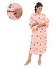 Mama & Bebe Rayon Woven Three Fourth Bell Sleeves Floral Printed Maternity Dress With Overlap Zipper Nursing Access - Pink