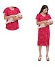 Mama & Bebe Cotton Woven Half Sleeves Floral Printed Maternity Dress With Side Zipper Nursing Access - Pink
