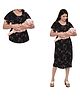 Mama & Bebe Rayon Woven Half Sleeves Floral Printed Maternity Dress With Front Open Nursing Access - Black