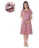 Mama & Bebe Rayon Woven Half Sleeves Abstract Motifs Printed Maternity Dress With Overlap Zipper Nursing Access - Peach