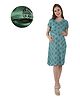 Mama & Bebe Rayon Woven Half Sleeves Abstract Motifs Printed Maternity Dress With Side Zipper Nursing Acces - Green