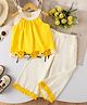 Mark & Mia Cotton Sleeveless Solid Top & Lounge Pant Set with Floral Applique - Yellow