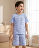 Pine Kids Cotton Knit Half Sleeves Printed T-Shirt & Shorts Co-ord Night Suit - Blue