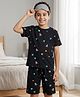 Pine Kids Cotton Knit Half Sleeves T-Shirt & Shorts Co-ord Night Suit With Space Theme Print - Black