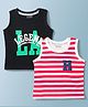 Honeyhap Premium  100% Cotton Knit Sleeveless Tank T-Shirts with Bio Finish Striped & Text Print Pack of 2 - Black Beauty & Mars Red