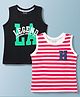 Honeyhap Premium  100% Cotton Knit Sleeveless Tank T-Shirts with Bio Finish Striped & Text Print Pack of 2 - Black Beauty & Mars Red
