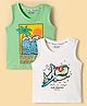 Honeyhap Premium  100% Cotton Knit Sleeveless Tank T-Shirts with Bio Finish & Beach Theme Print Pack of 2 - Spun Sugar & Snapdragon