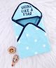 Babyhug Cotton Knit Hooded Towel With Star Print & Text Embroidery L 75 x B 71 cm - Light Blue