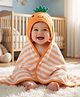 Babyhug Cotton Knit Hooded Towel With Stripes & Crown Applique L 73 x B 73 cm - Orange