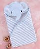 Babyhug Cotton Knit Hooded Wrapper With Elephant Applique L 76 x B 76 cm - Light Blue