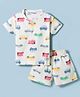 Little Darlings Sinker Knit Half Sleeves T-Shirt & Shorts Co-ord Night Suit With Car Print - Cream