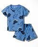 Little Darlings Sinker Knit Half Sleeves T-Shirt & Shorts Co-ord Night Suit With Dino Print - Blue