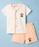 Little Darlings Interlock Knit Half Sleeves T-Shirt & Shorts Night Suit With Monkey Print - Cream