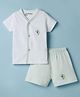 Little Darlings Interlock Knit Half Sleeves T-Shirt & Shorts Co-ord Night Suit With Bunny & Polka Dot Print - Green & White