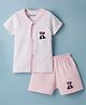 Little Darlings Interlock Knit Half Sleeves T-Shirt & Shorts Night Suit with Panda Print - Pink & White