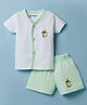 Little Darlings Interlock Knit Half Sleeves T-Shirt & Shorts Night Suit with Penguin Print - Green & White