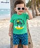 Honeyhap Premium Cotton Knit With Bio Finish Half Sleeves T-Shirt & Shorts Night Suit With Tree Print - Mint Green & Sailor Blue