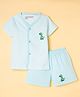 Little Darlings Interlock Knit Half Sleeves T-Shirt & Shorts Co-ord Night Suit With Dino Print - Aqua Blue